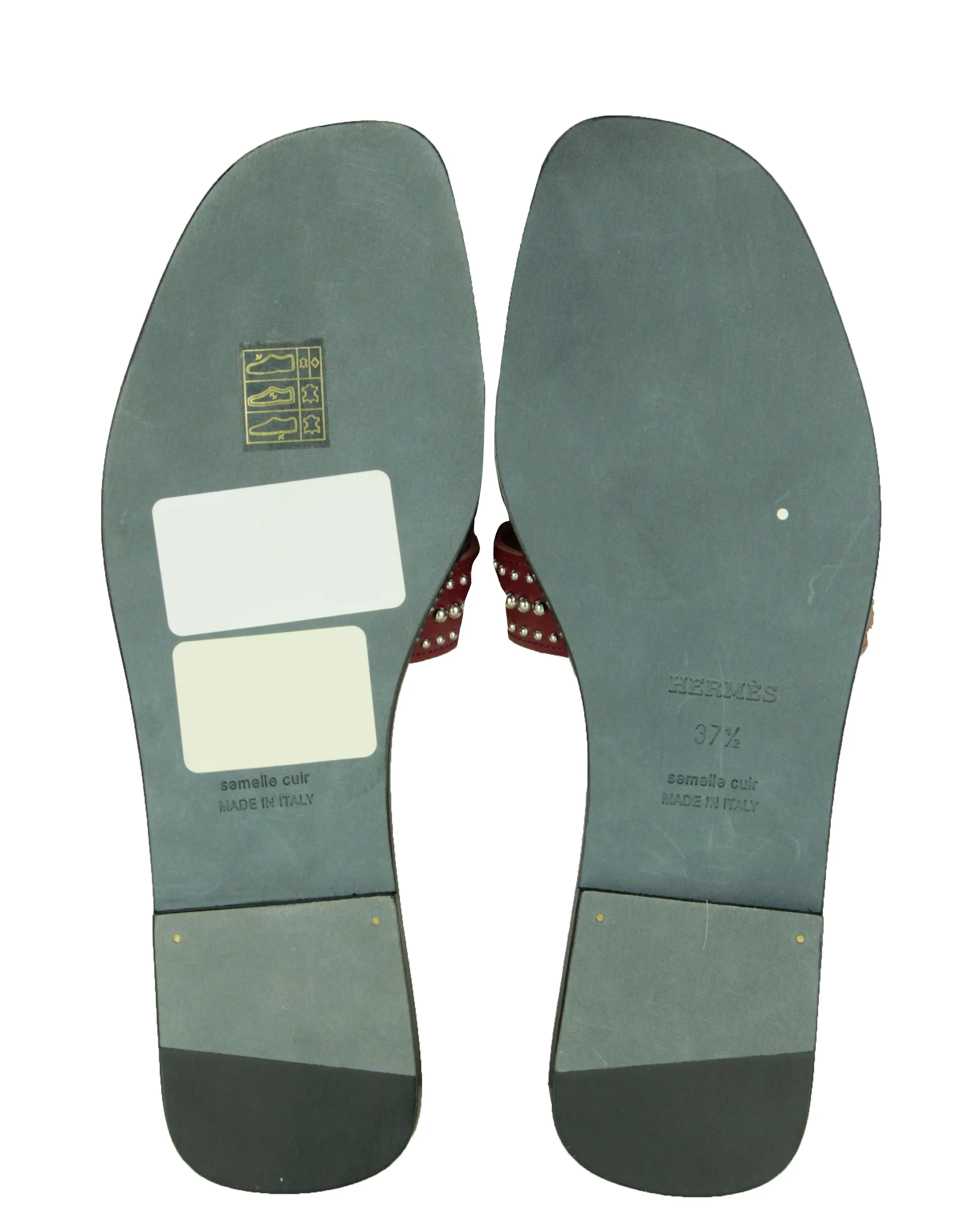 Hermes Rouge Tomette Oran Studs Slide Sandals sz 37.5