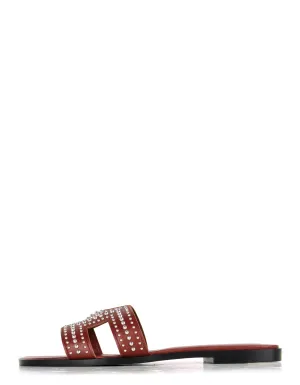 Hermes Rouge Tomette Oran Studs Slide Sandals sz 37.5