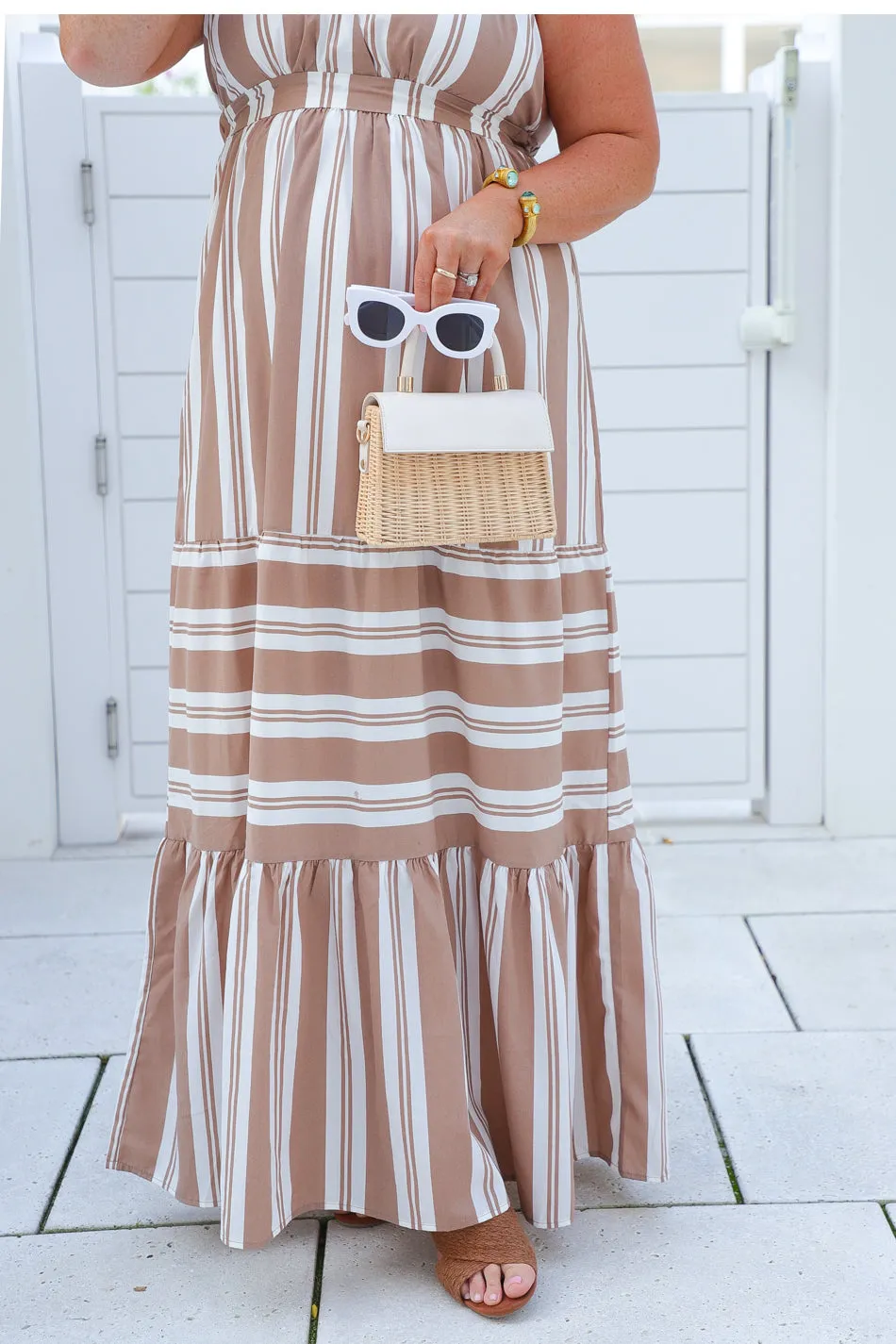 Josephine Stripe Maxi Dress in Tan