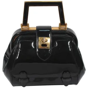 JUDITH LEIBER Rare 1960s Black and Gold Patent Leather Petite Purse
