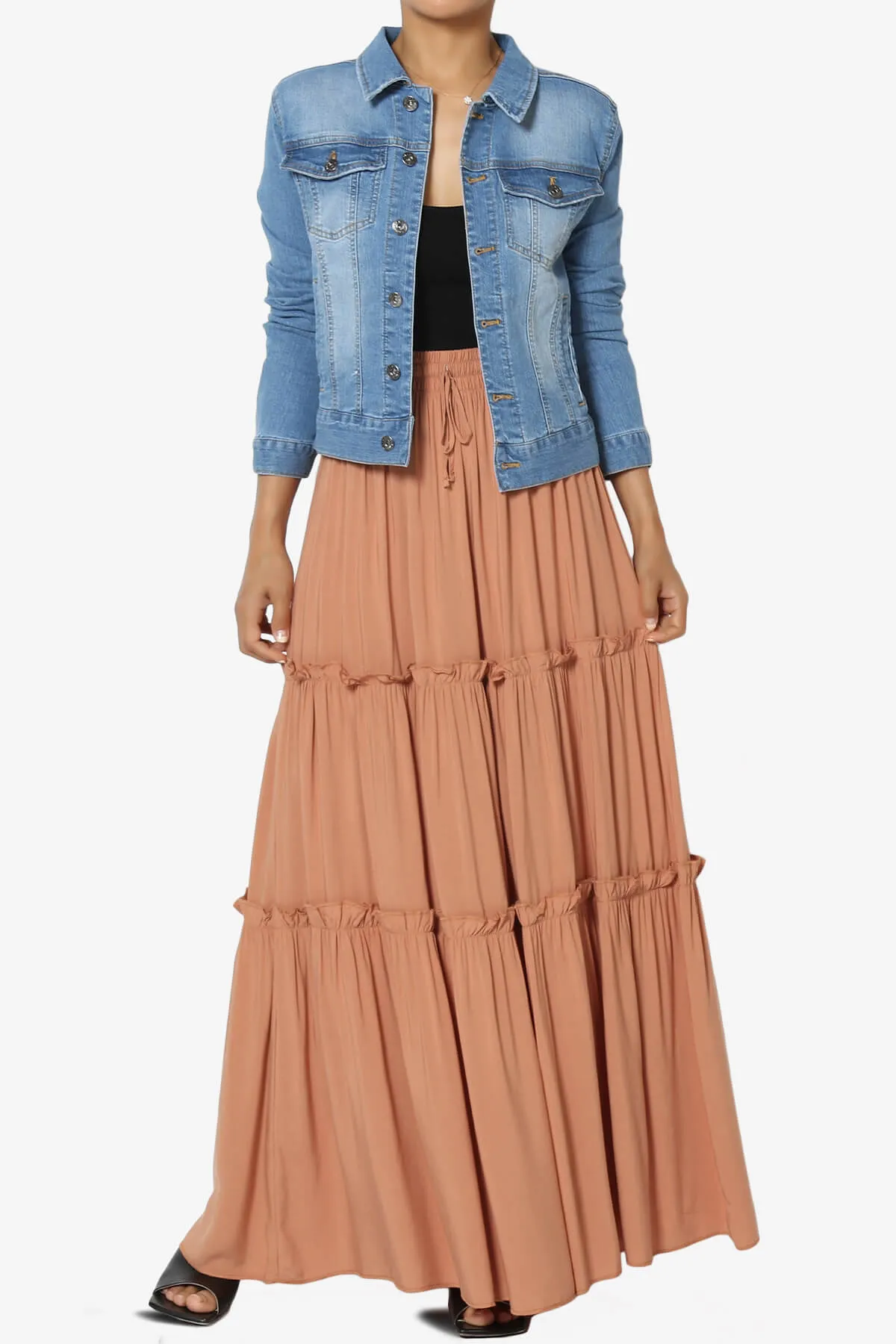 Kelton Ruffle Tiered Woven Maxi Skirt