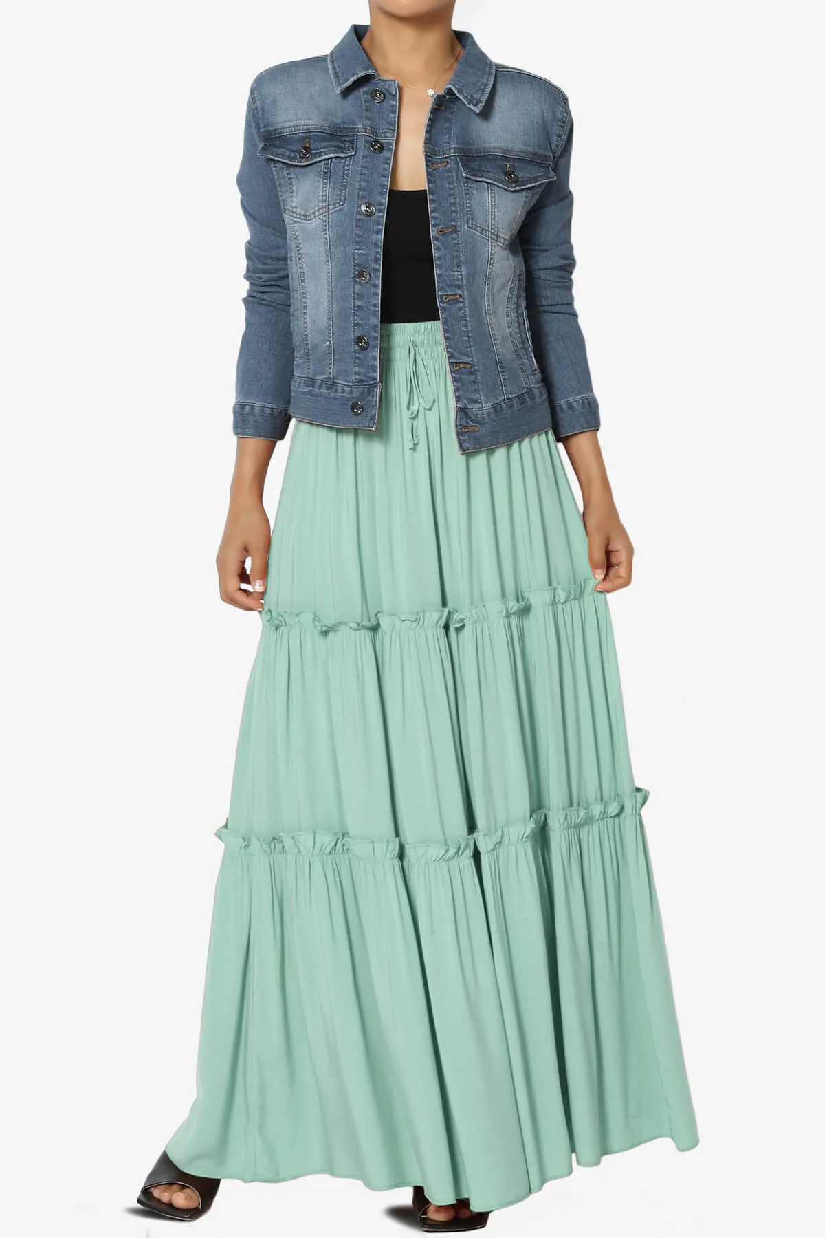 Kelton Ruffle Tiered Woven Maxi Skirt