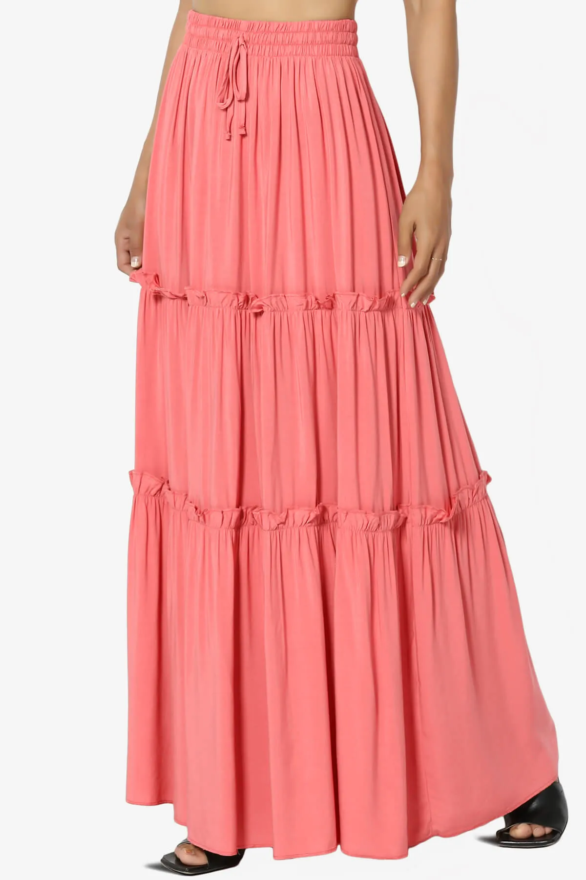 Kelton Ruffle Tiered Woven Maxi Skirt