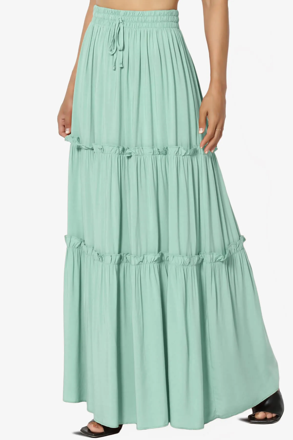 Kelton Ruffle Tiered Woven Maxi Skirt