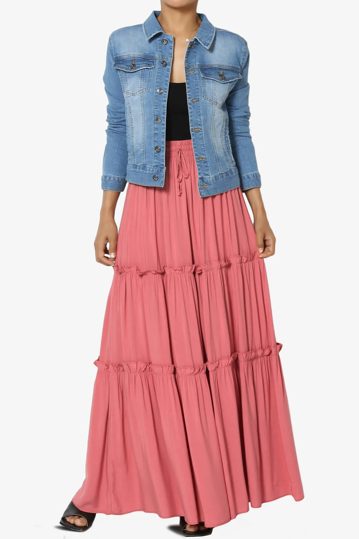 Kelton Ruffle Tiered Woven Maxi Skirt
