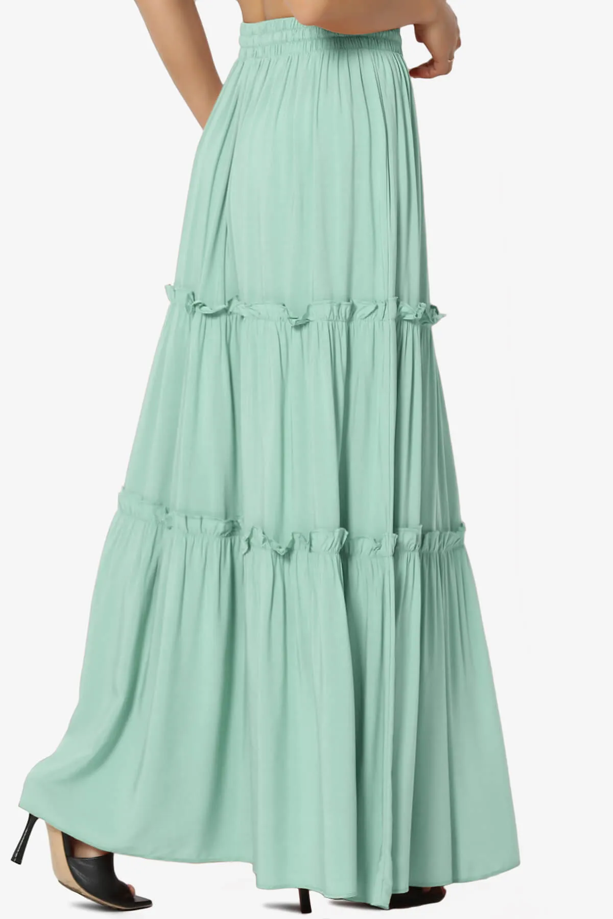 Kelton Ruffle Tiered Woven Maxi Skirt