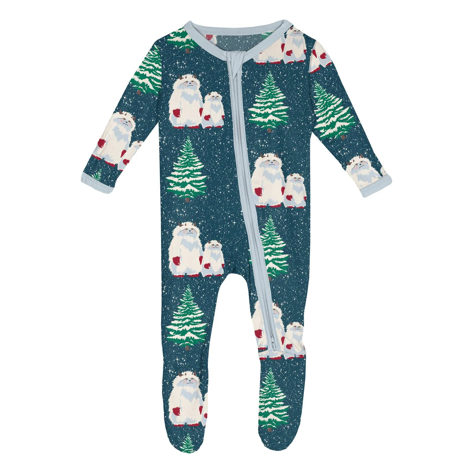 Kickee Pants Peacock Yeti Print Zipper Footie