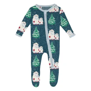 Kickee Pants Peacock Yeti Print Zipper Footie