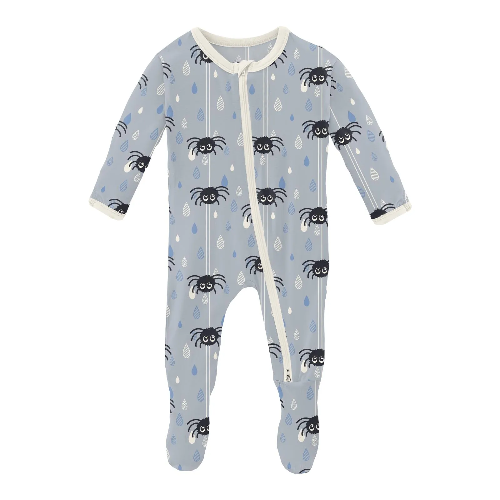Kickee Pants Pearl Blue Itsy Bitsy Spider Print Zipper Footie