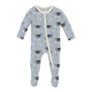 Kickee Pants Pearl Blue Itsy Bitsy Spider Print Zipper Footie