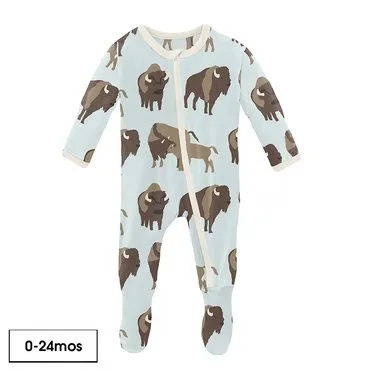 Kickee Pants Print Footie With Zipper - Fresh Air Bison