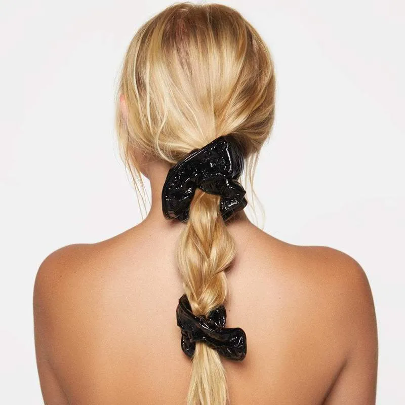 Kitsch Plain Patent Scrunchie 2pc Set - Black