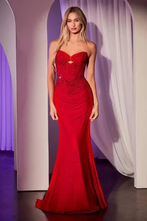Ladivine CD768 Dress Fitted Stretch Net Rhinestone Embellished Gown