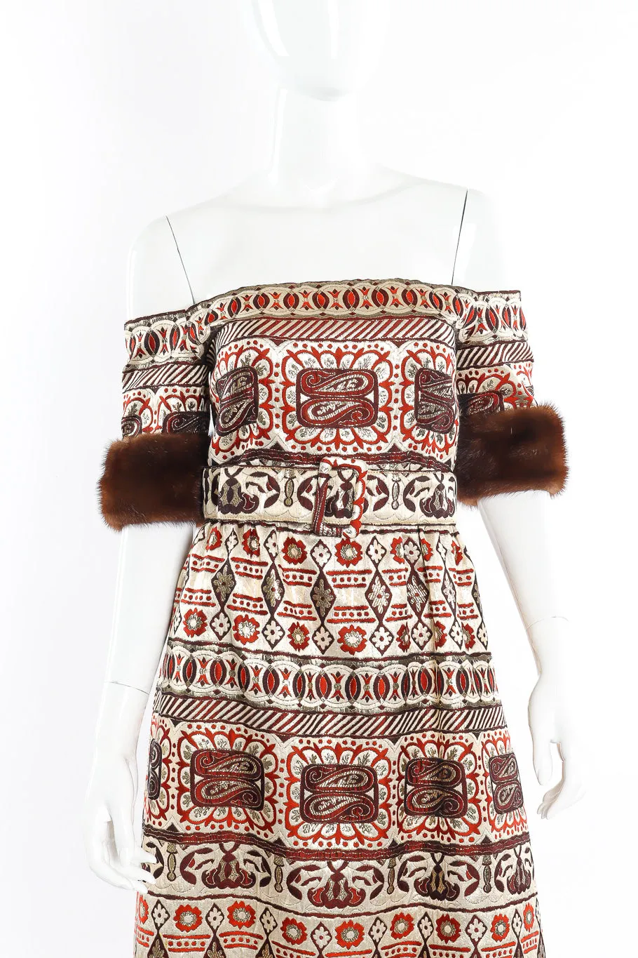 Lamé Brocade Bardot Gown