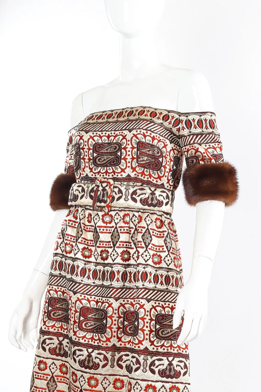 Lamé Brocade Bardot Gown
