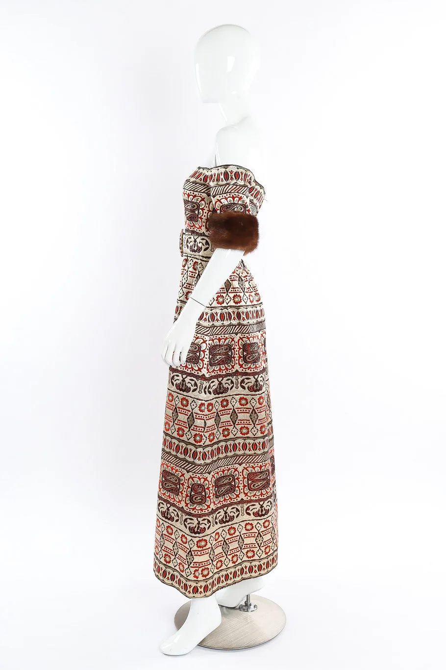 Lamé Brocade Bardot Gown