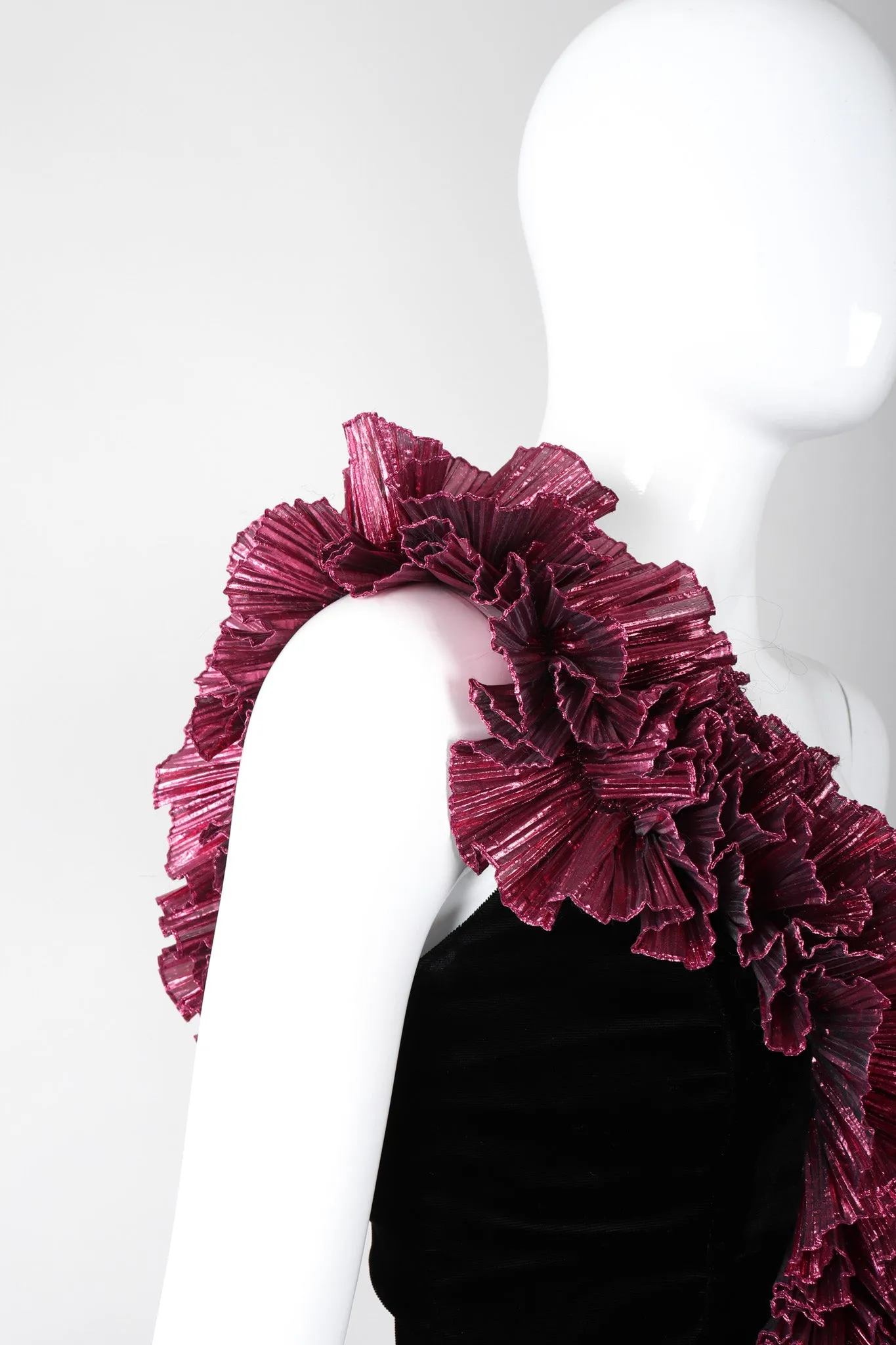 Lamé Ruffle Strap Gown