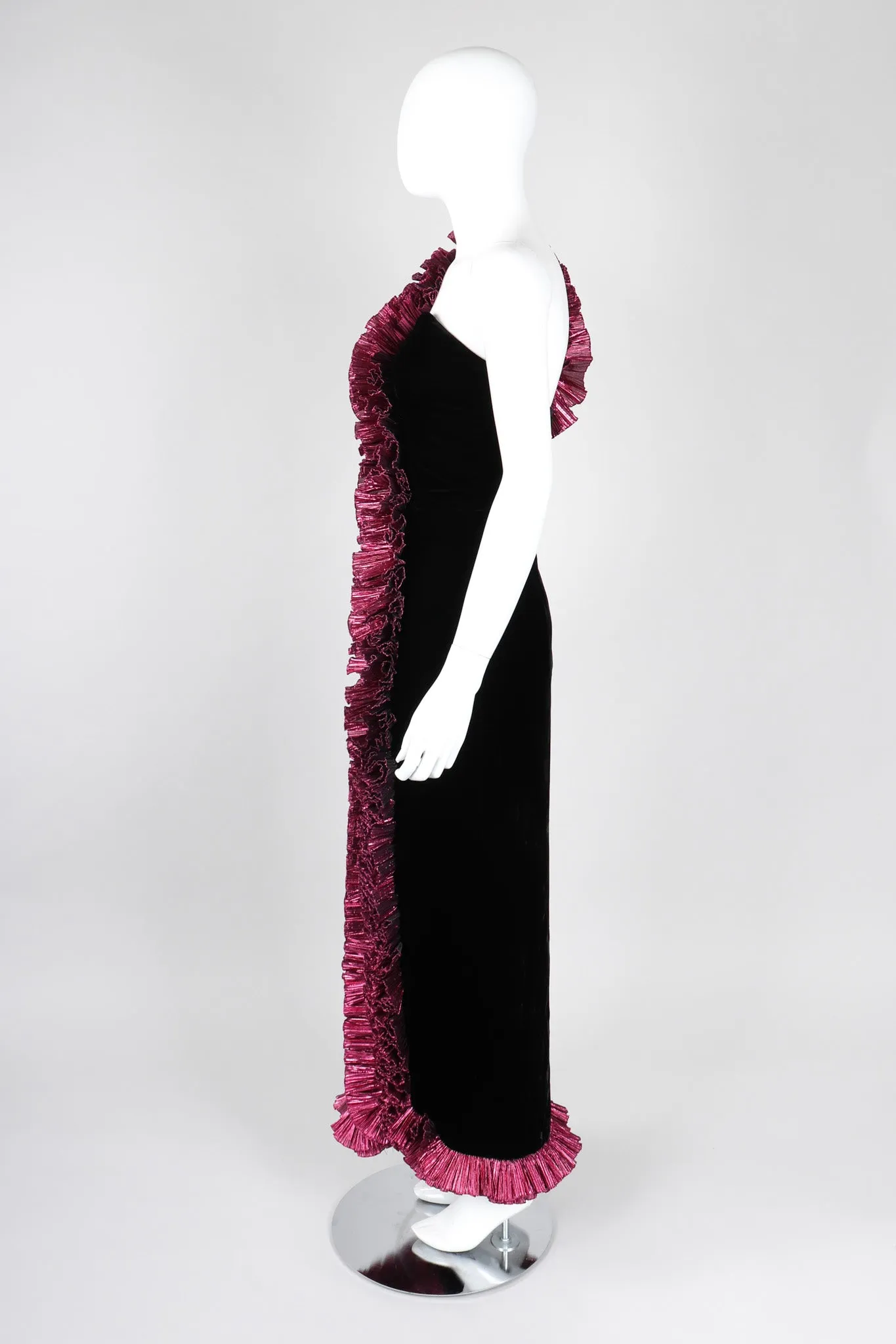 Lamé Ruffle Strap Gown