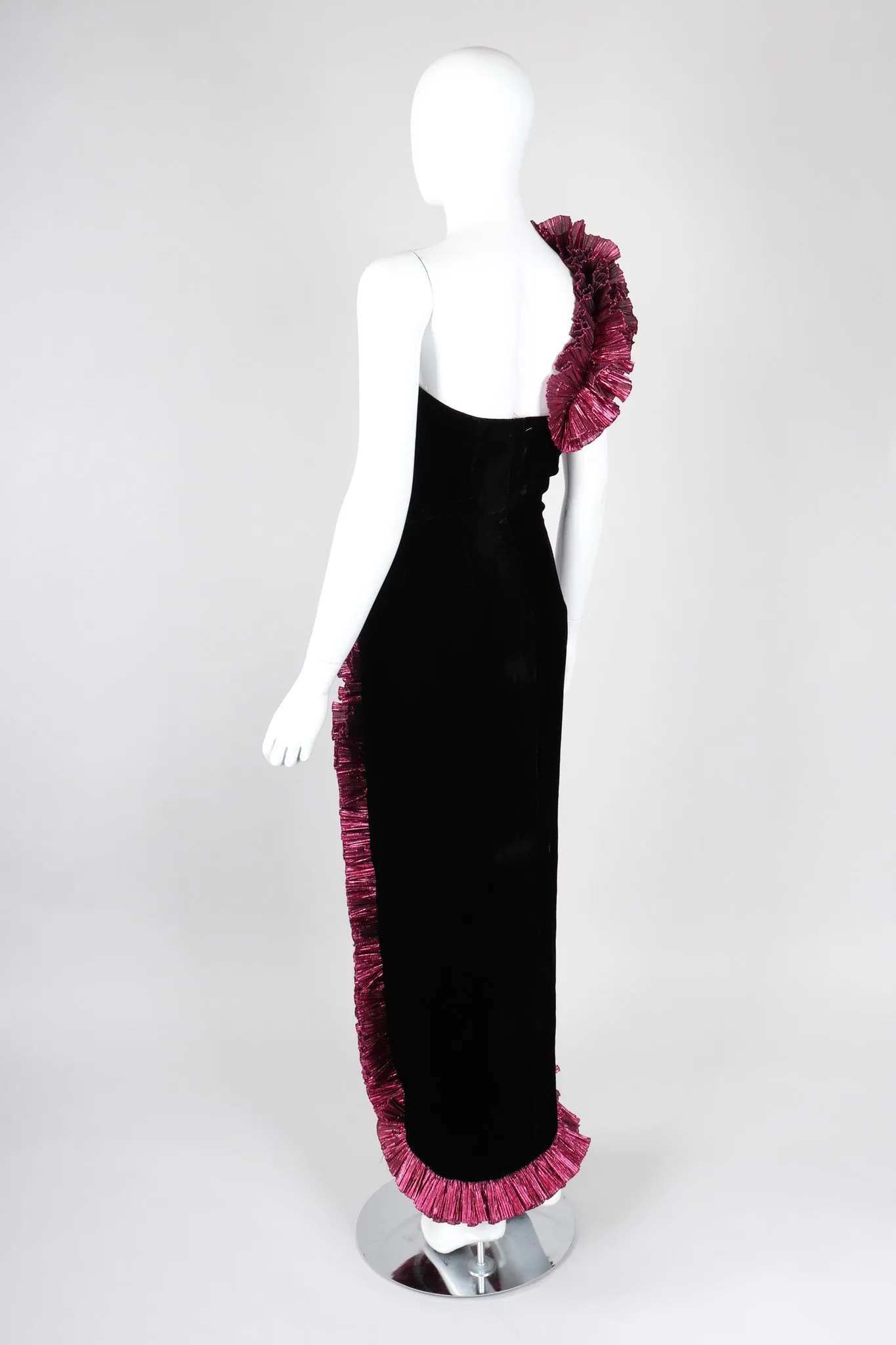 Lamé Ruffle Strap Gown