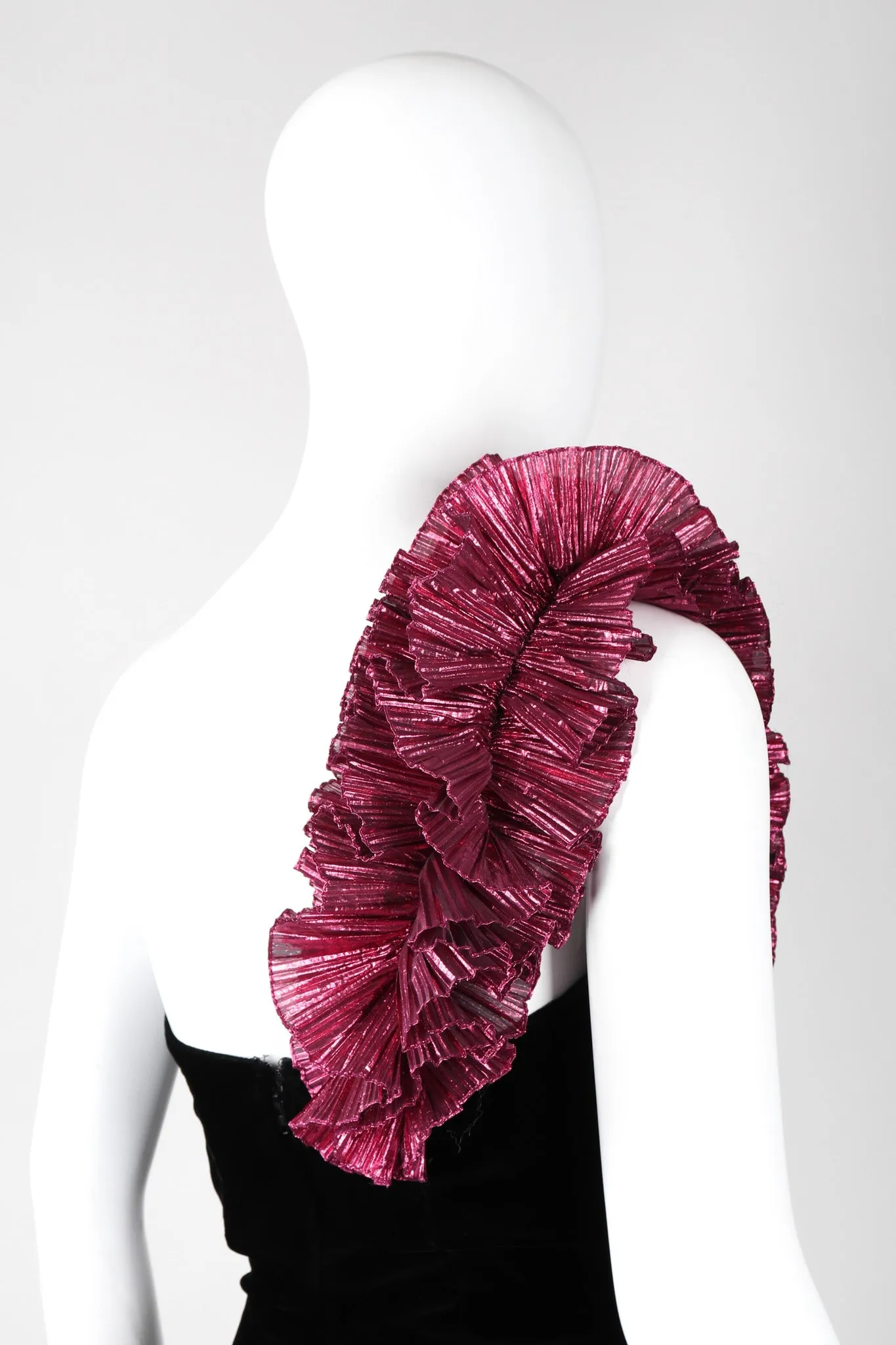 Lamé Ruffle Strap Gown