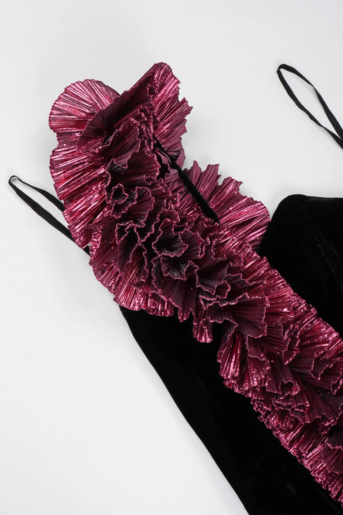 Lamé Ruffle Strap Gown