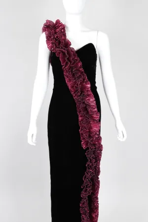 Lamé Ruffle Strap Gown
