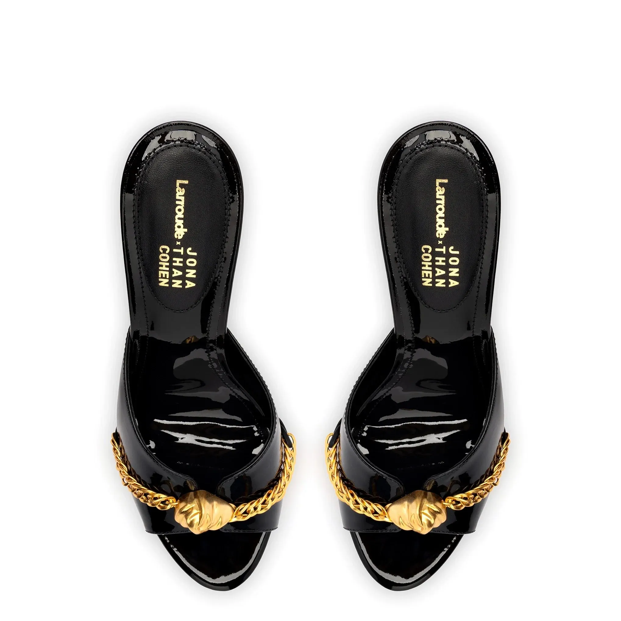 Larroude x Jonathan Cohen Mule In Black Patent Leather
