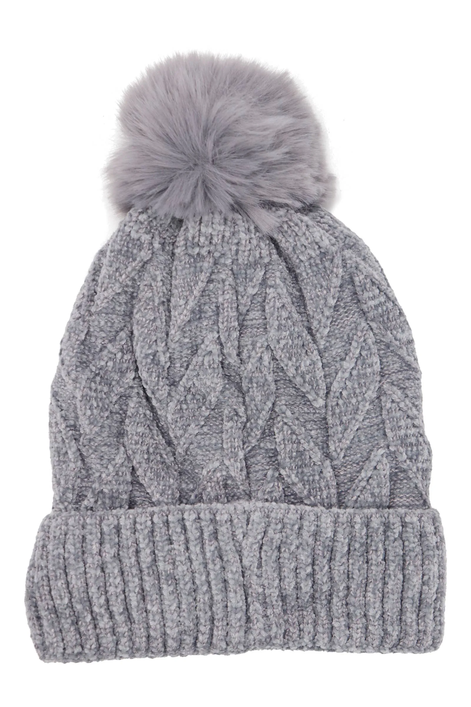 Leaf Knitted Velvety Chenille Fleece Lined Beanie