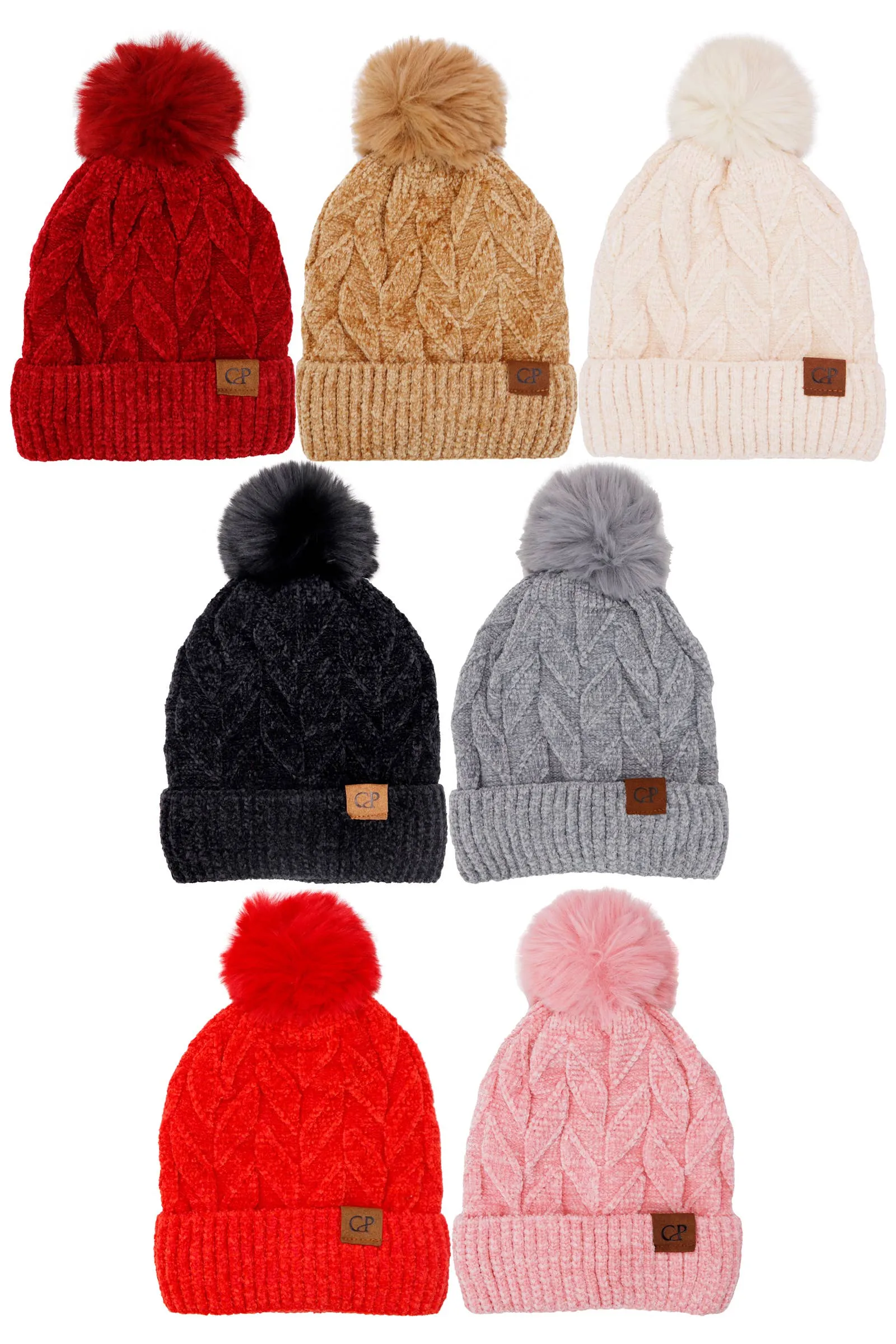 Leaf Knitted Velvety Chenille Fleece Lined Beanie