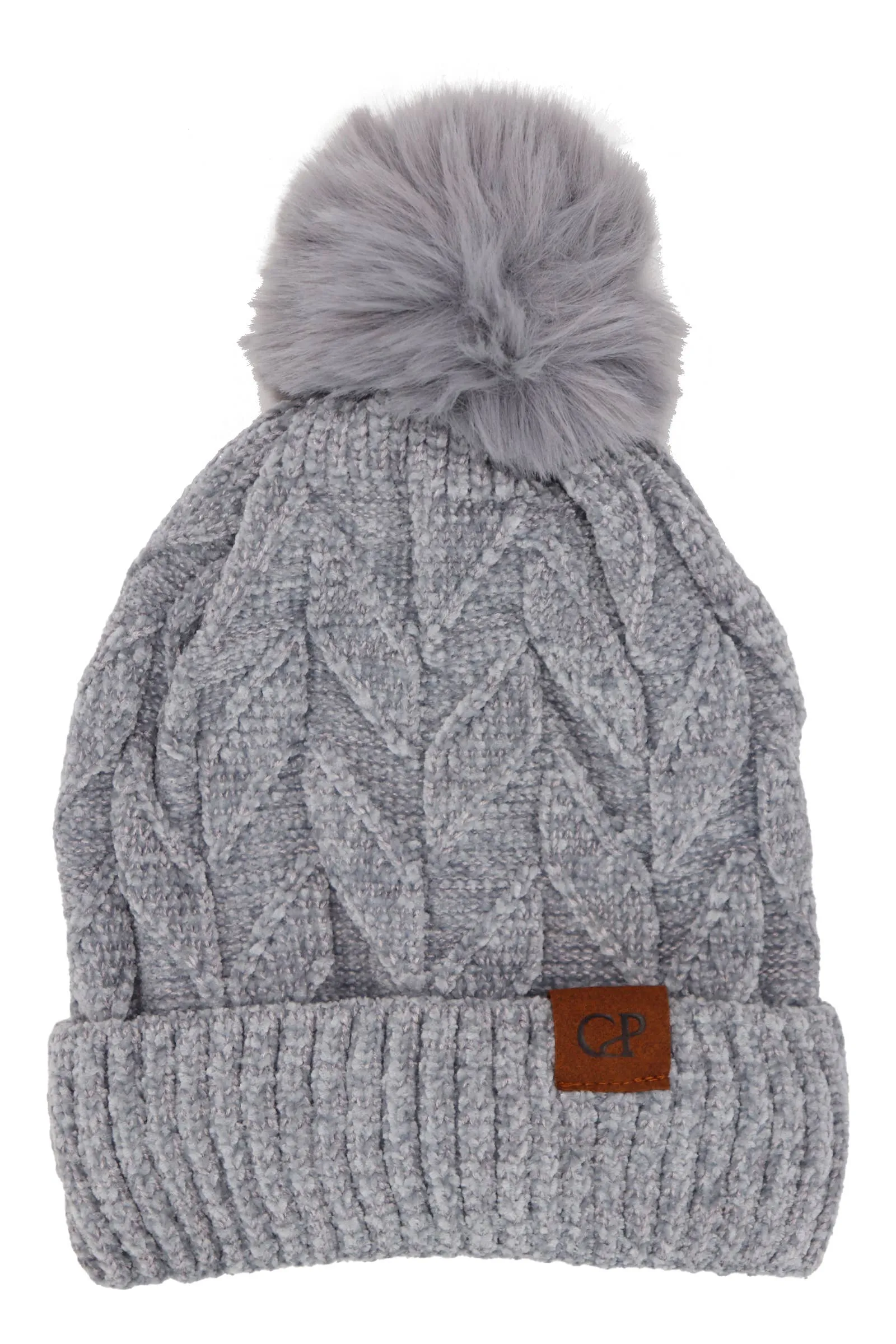 Leaf Knitted Velvety Chenille Fleece Lined Beanie