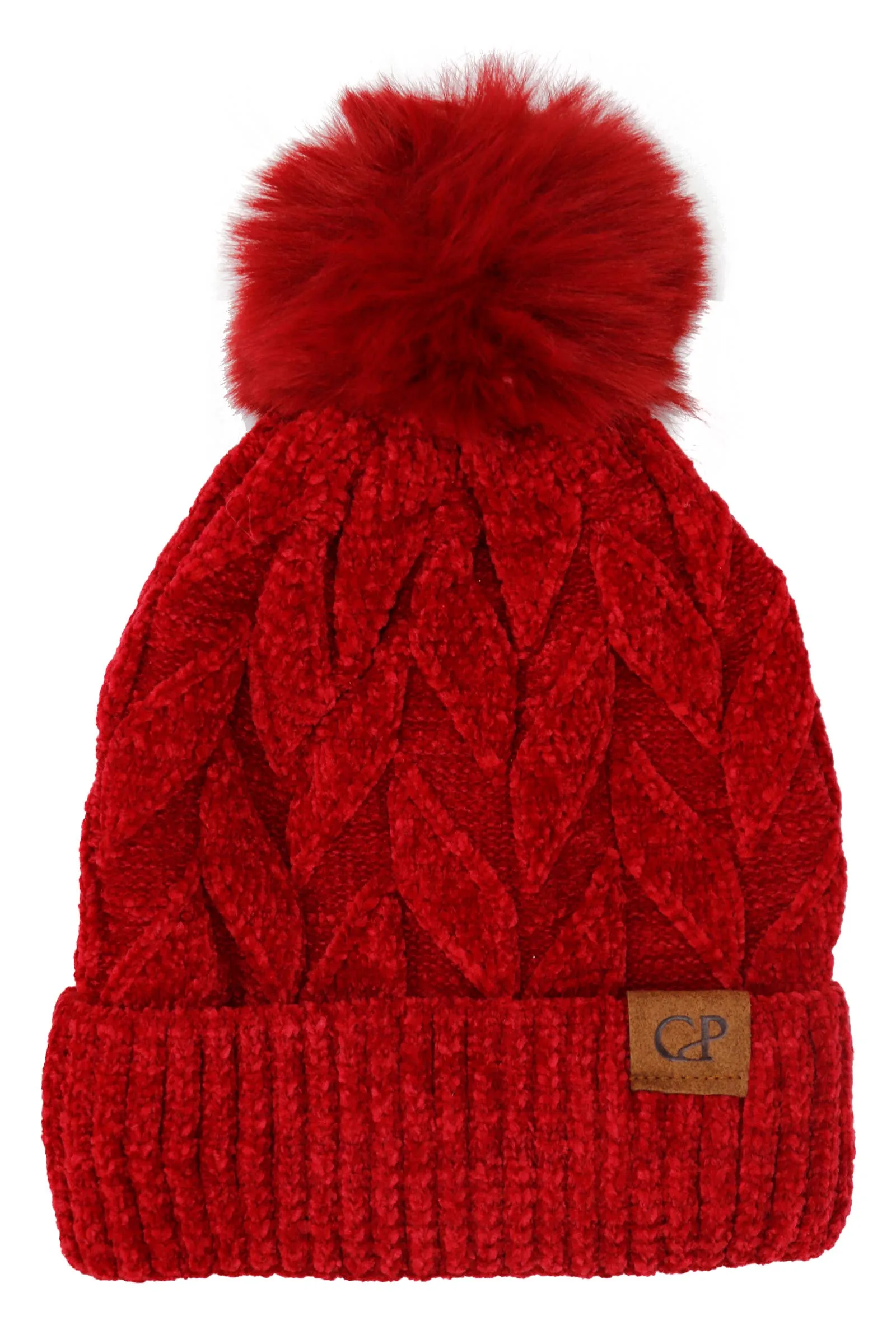 Leaf Knitted Velvety Chenille Fleece Lined Beanie