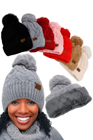 Leaf Knitted Velvety Chenille Fleece Lined Beanie