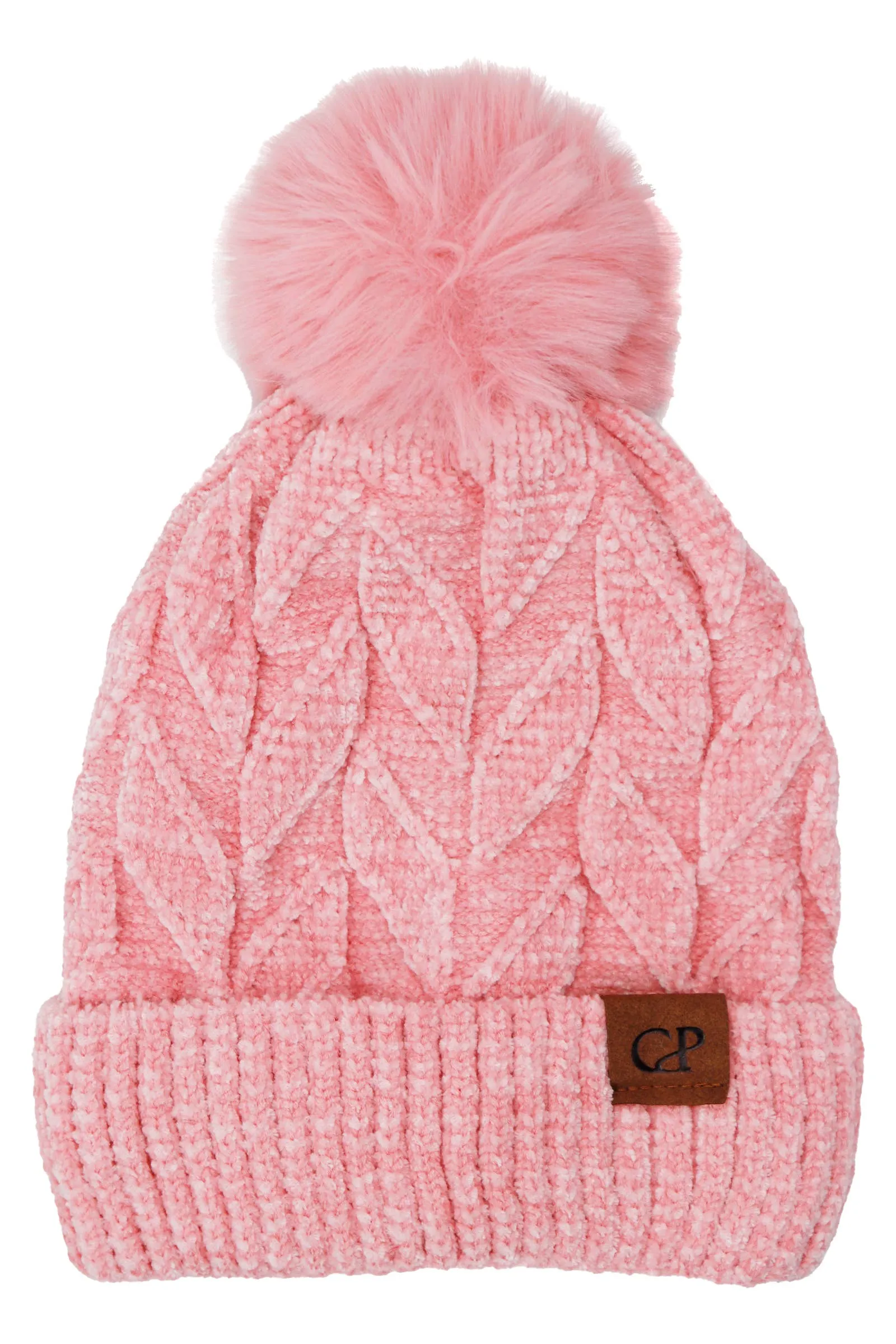 Leaf Knitted Velvety Chenille Fleece Lined Beanie