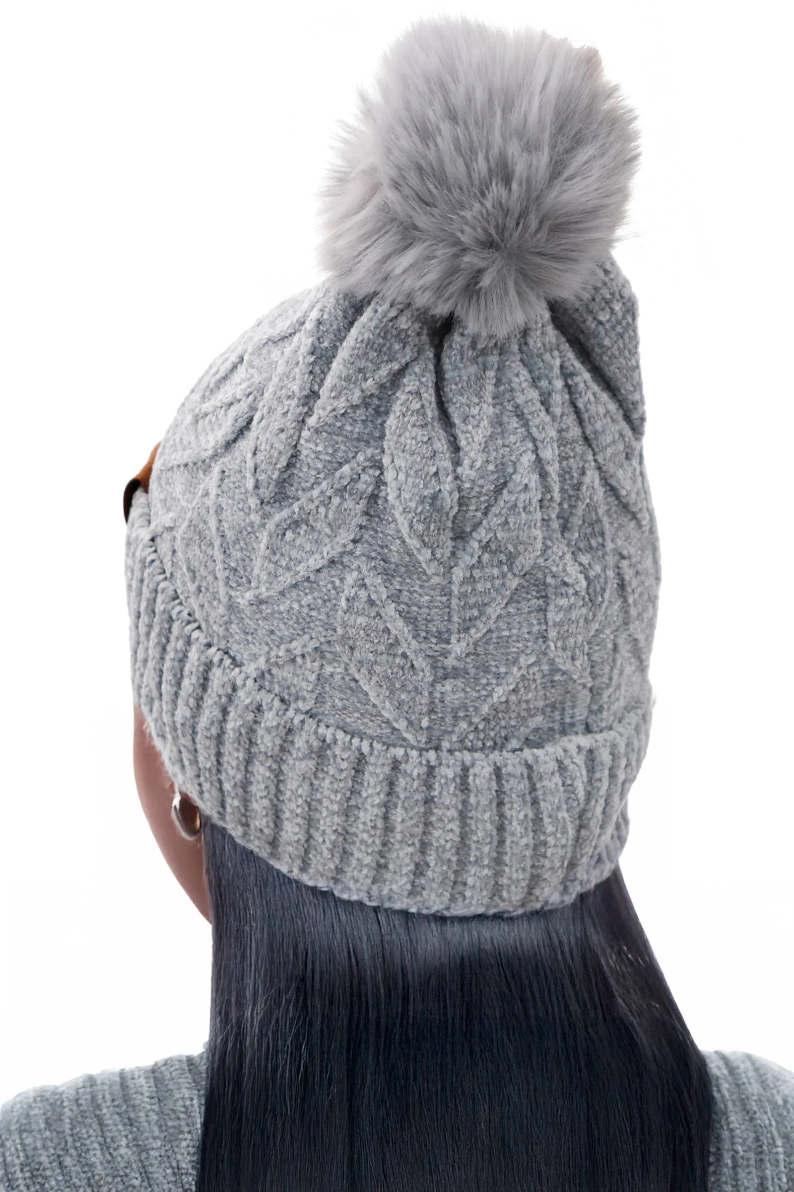 Leaf Knitted Velvety Chenille Fleece Lined Beanie