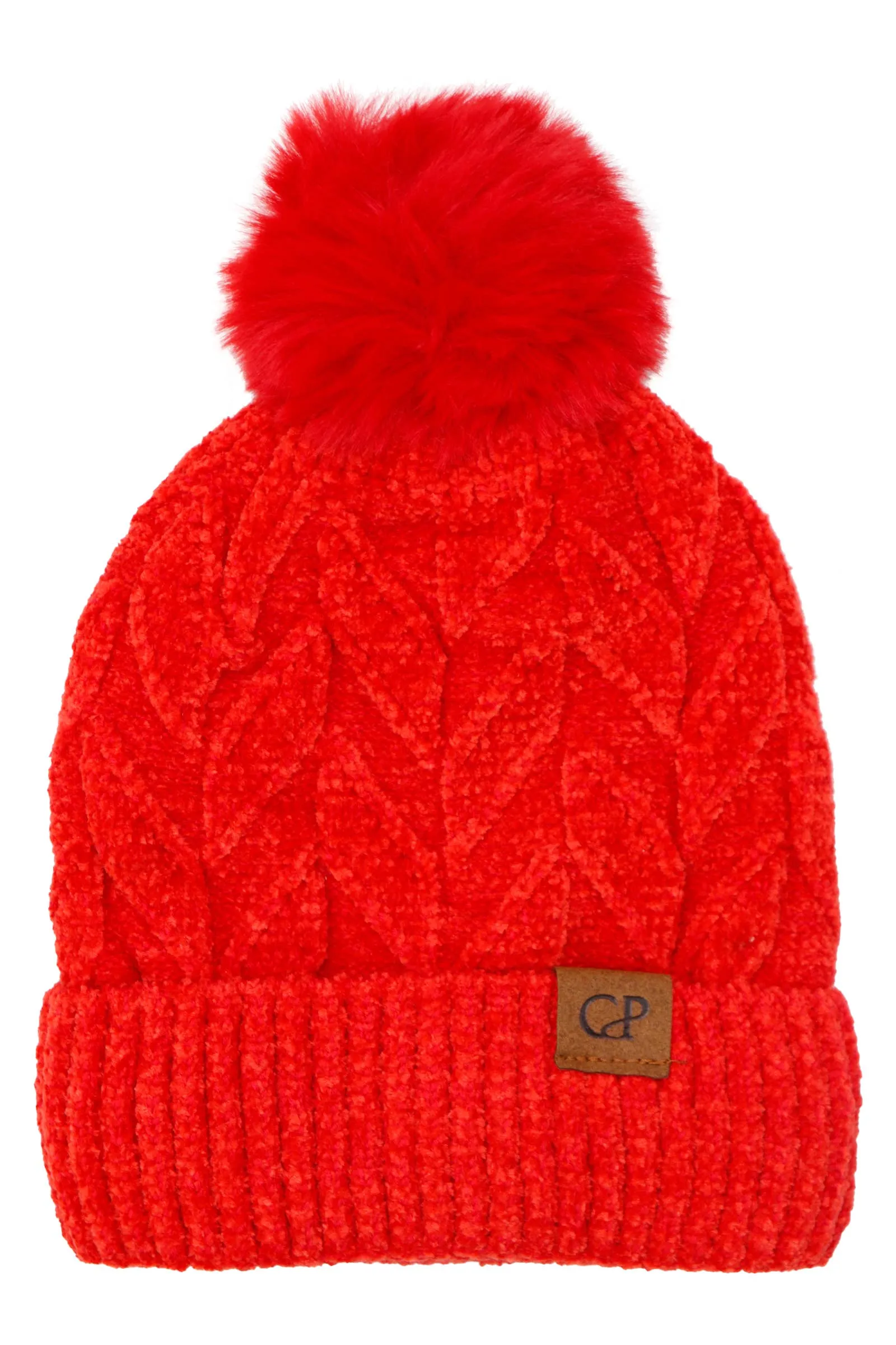 Leaf Knitted Velvety Chenille Fleece Lined Beanie