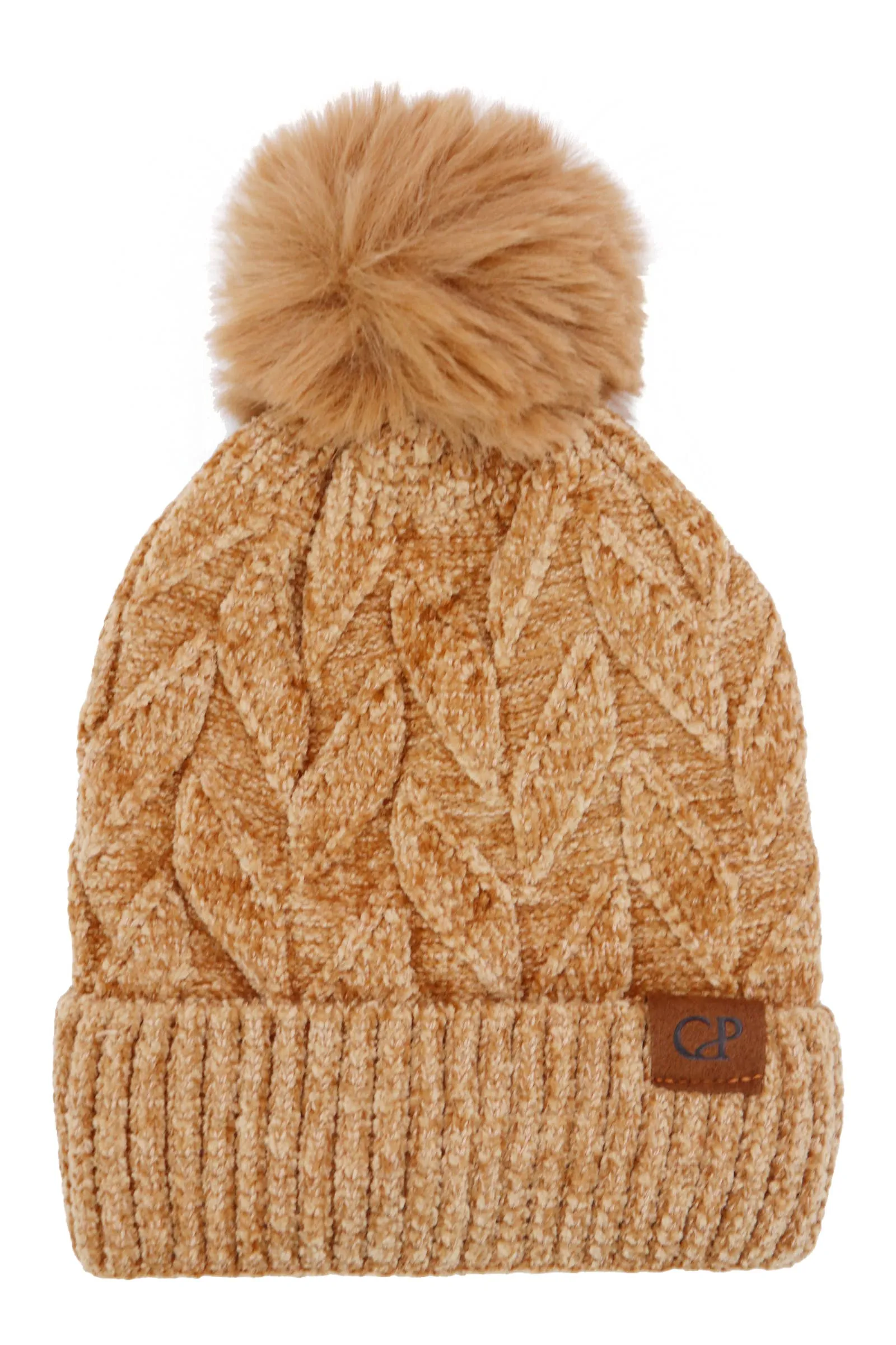 Leaf Knitted Velvety Chenille Fleece Lined Beanie