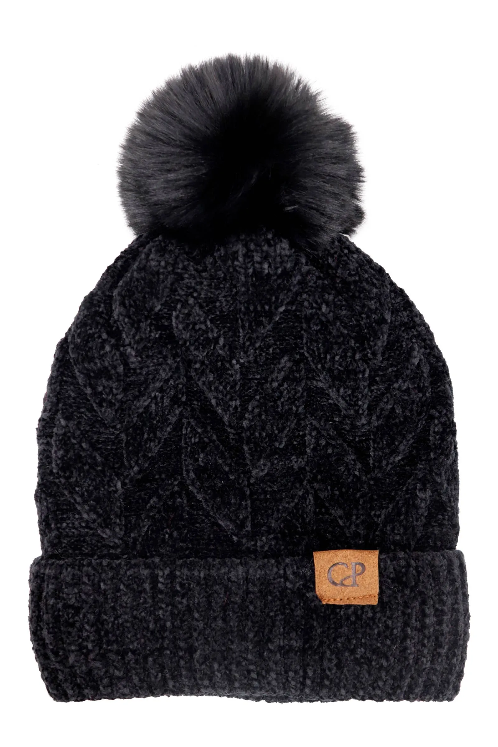 Leaf Knitted Velvety Chenille Fleece Lined Beanie
