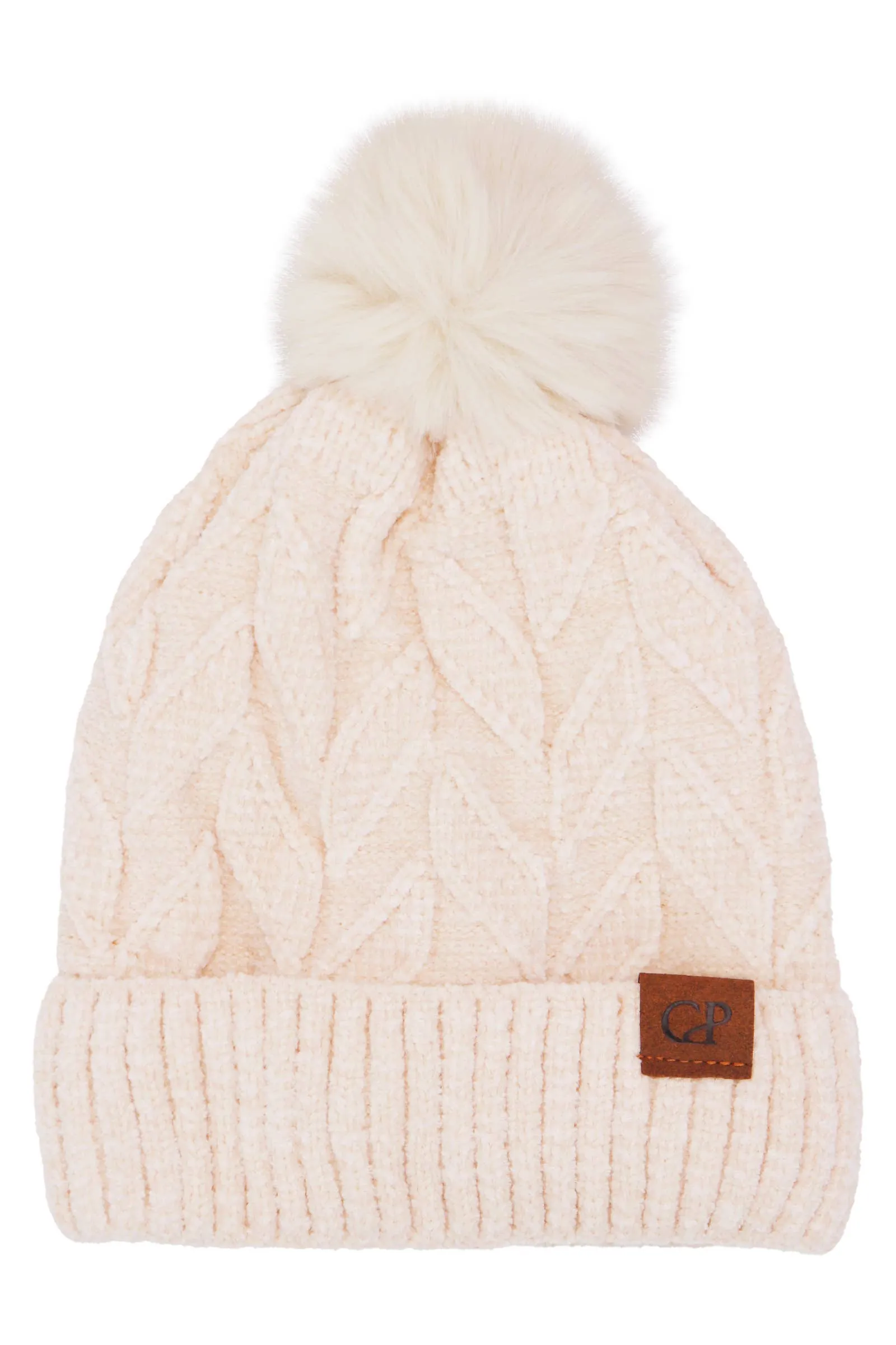 Leaf Knitted Velvety Chenille Fleece Lined Beanie