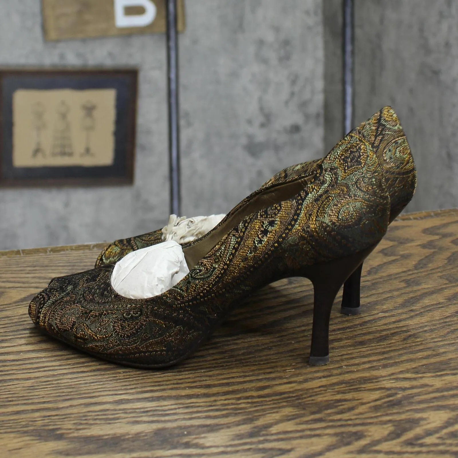 Liz Claiborne Womens Vintage Open Toe Stiletto Heels Brown Paisley 6.5M