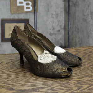 Liz Claiborne Womens Vintage Open Toe Stiletto Heels Brown Paisley 6.5M