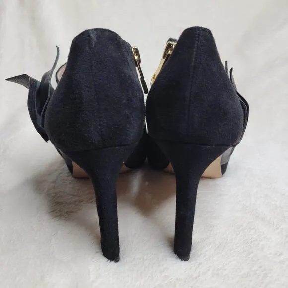 Louis et Cie Idola Suede Leather Bow Peep Toe High Heeled Gold Zip Bootie✨️8.5