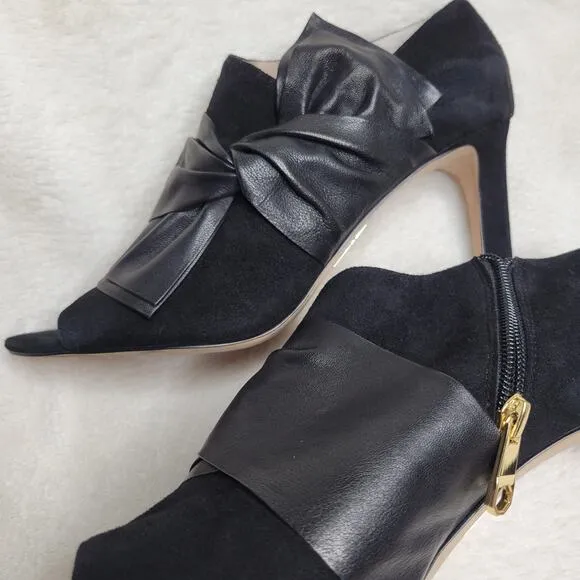 Louis et Cie Idola Suede Leather Bow Peep Toe High Heeled Gold Zip Bootie✨️8.5