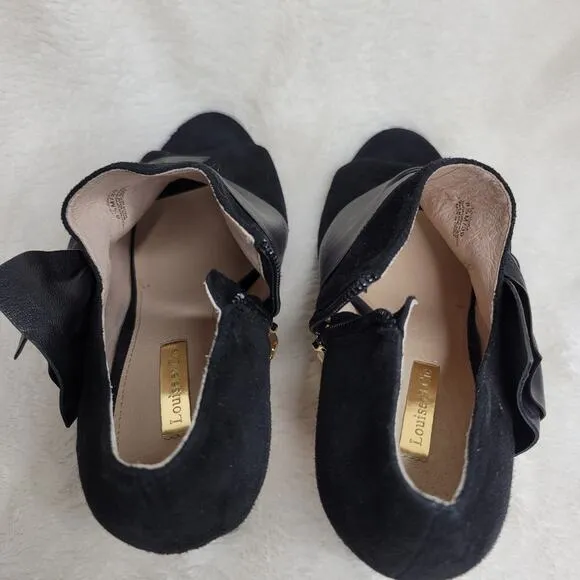 Louis et Cie Idola Suede Leather Bow Peep Toe High Heeled Gold Zip Bootie✨️8.5