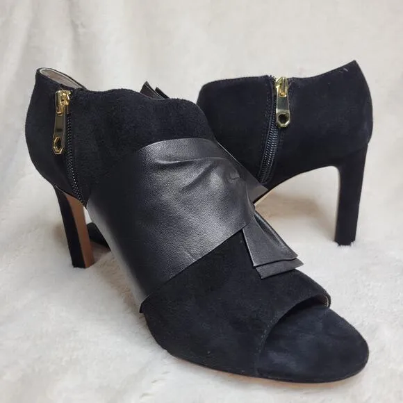Louis et Cie Idola Suede Leather Bow Peep Toe High Heeled Gold Zip Bootie✨️8.5