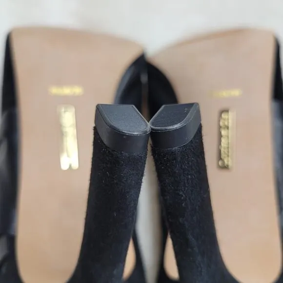 Louis et Cie Idola Suede Leather Bow Peep Toe High Heeled Gold Zip Bootie✨️8.5