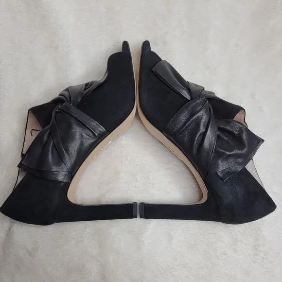 Louis et Cie Idola Suede Leather Bow Peep Toe High Heeled Gold Zip Bootie✨️8.5