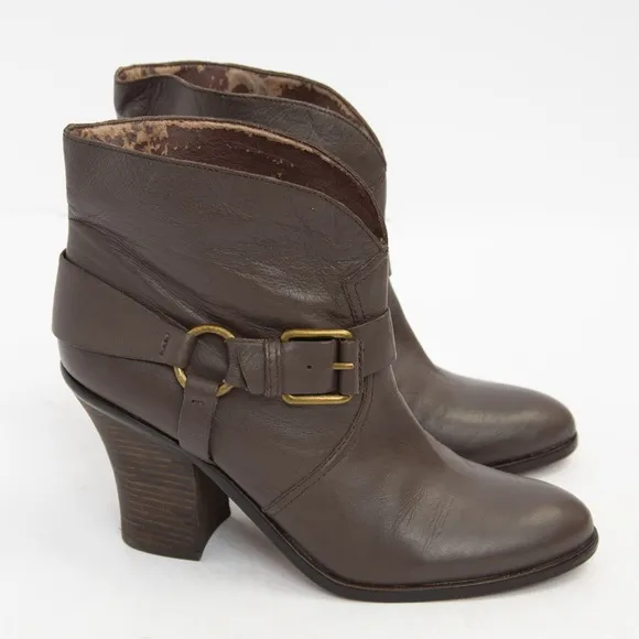 Lucky Brand unique harness boot neutral brown leather chunky heel Emily style 10