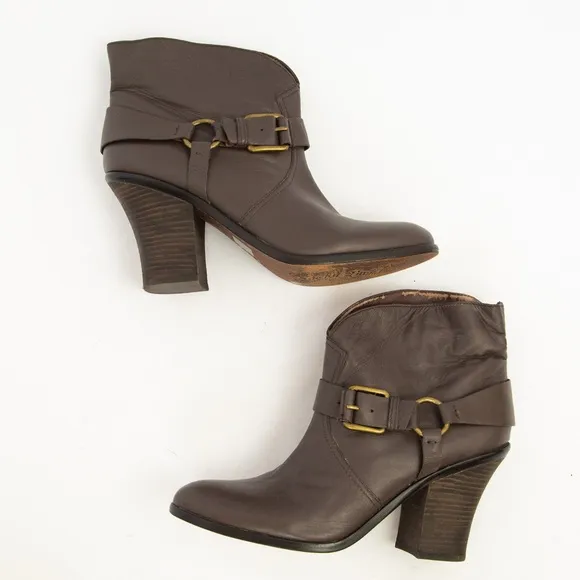 Lucky Brand unique harness boot neutral brown leather chunky heel Emily style 10