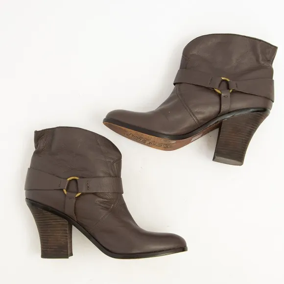 Lucky Brand unique harness boot neutral brown leather chunky heel Emily style 10