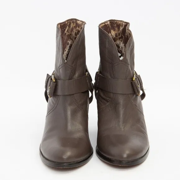 Lucky Brand unique harness boot neutral brown leather chunky heel Emily style 10